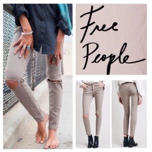 Free people tan skinny jeans with slits size 29